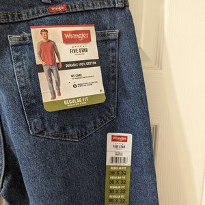 NWT Wranger Five Star Mens Blue Denim Regular Fit Jeans Size 36x32